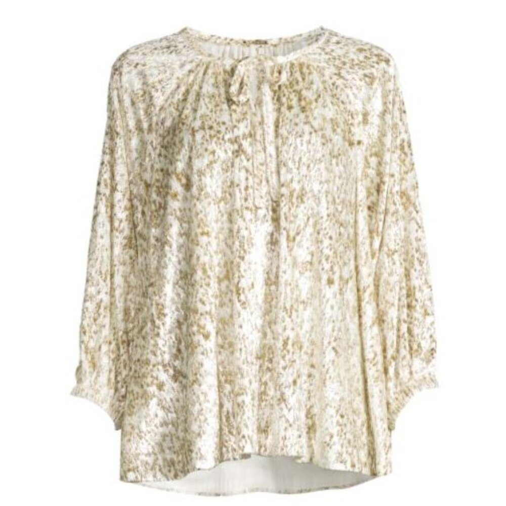 Elie Tahari Metallic Burnout Velvet Raglan Blouse